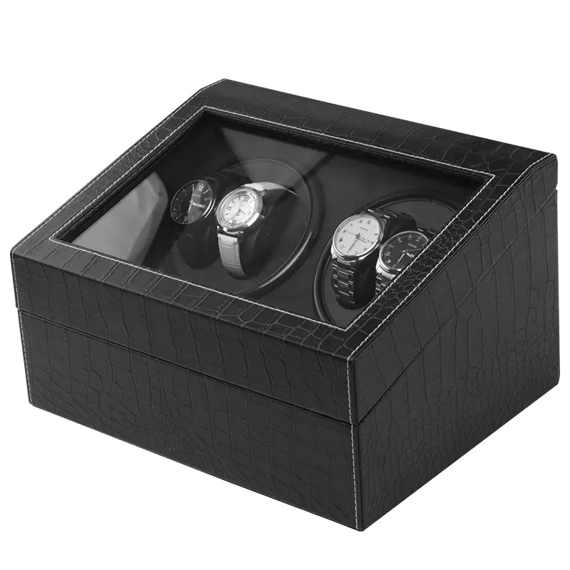Automatic Watch Winder Box with Black Crocodile Pattern