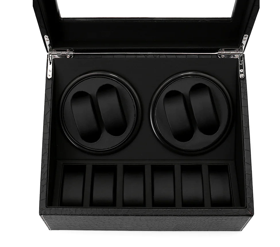 Automatic Watch Winder Box with Black Crocodile Pattern