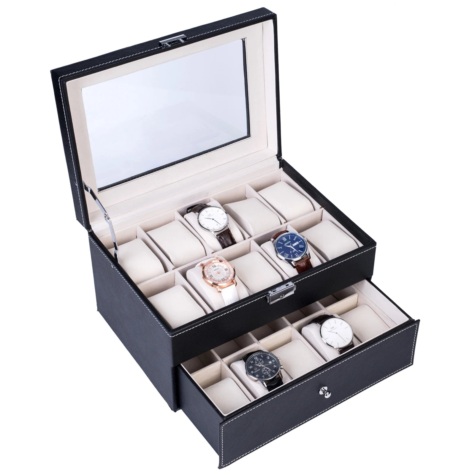 6-Slot Walnut Wood Watch Display Stand
