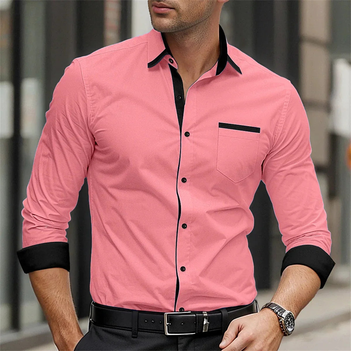Silk Blend Button-Down Casual Shirt