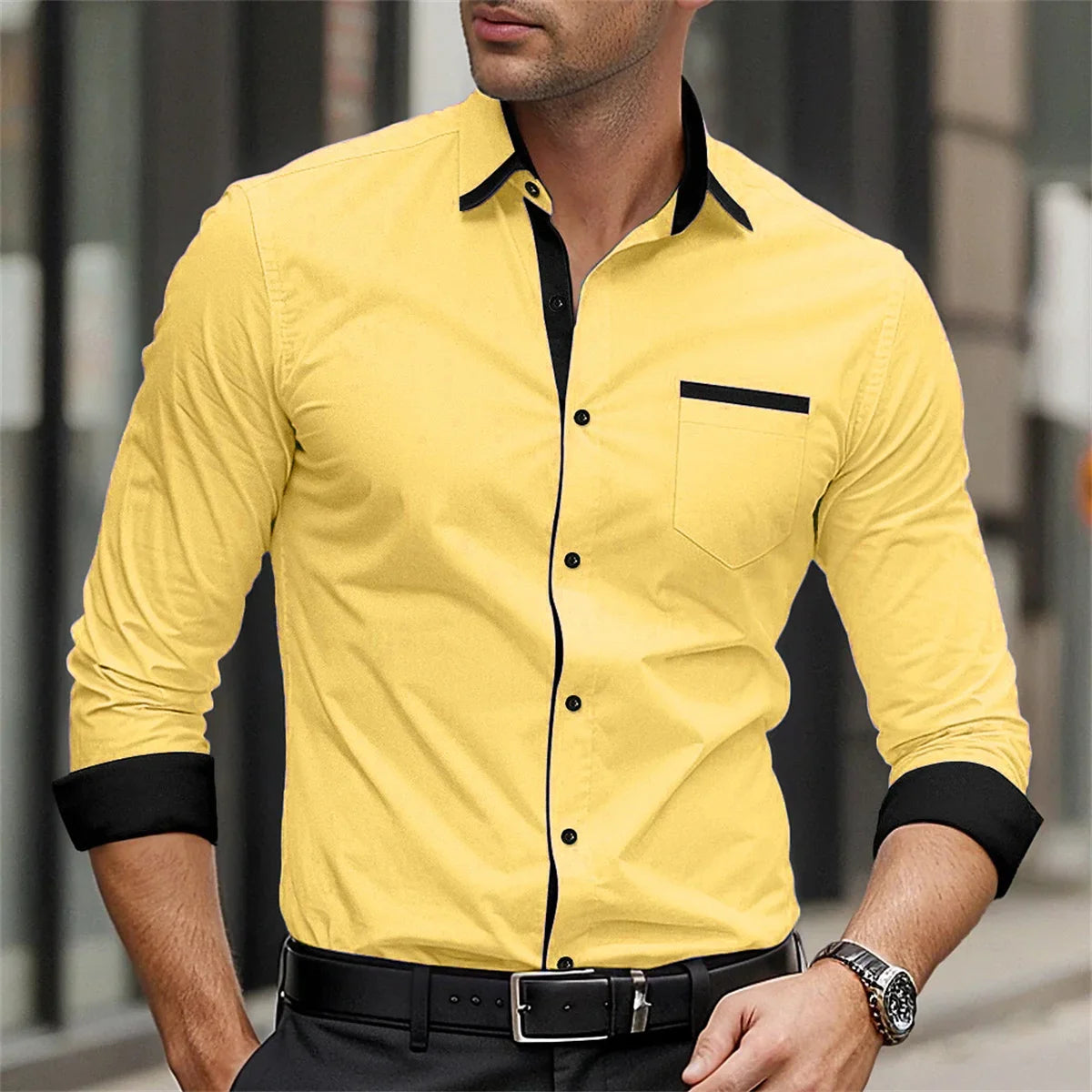 Silk Blend Button-Down Casual Shirt