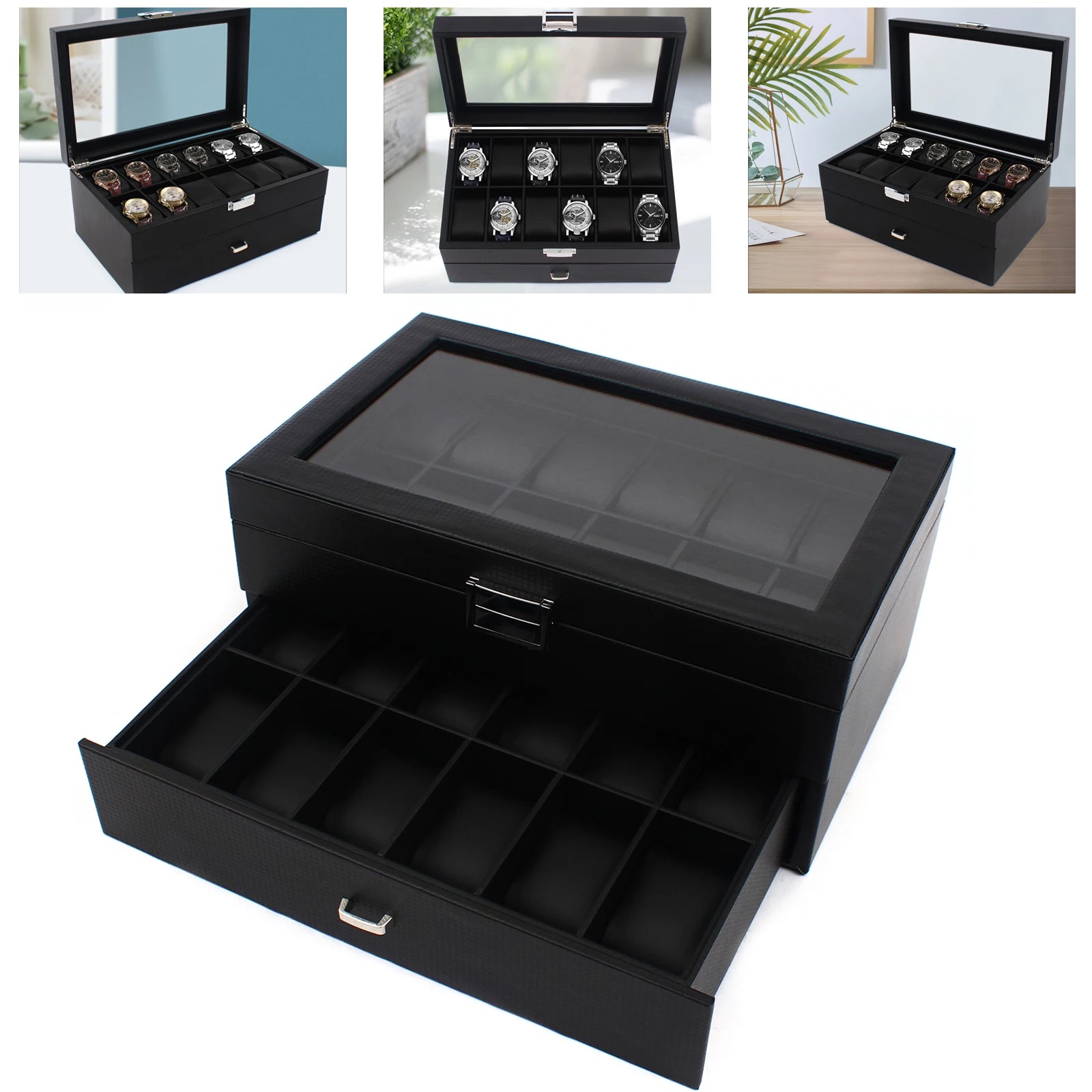 10-Slot Luxury Leather Watch Display Case