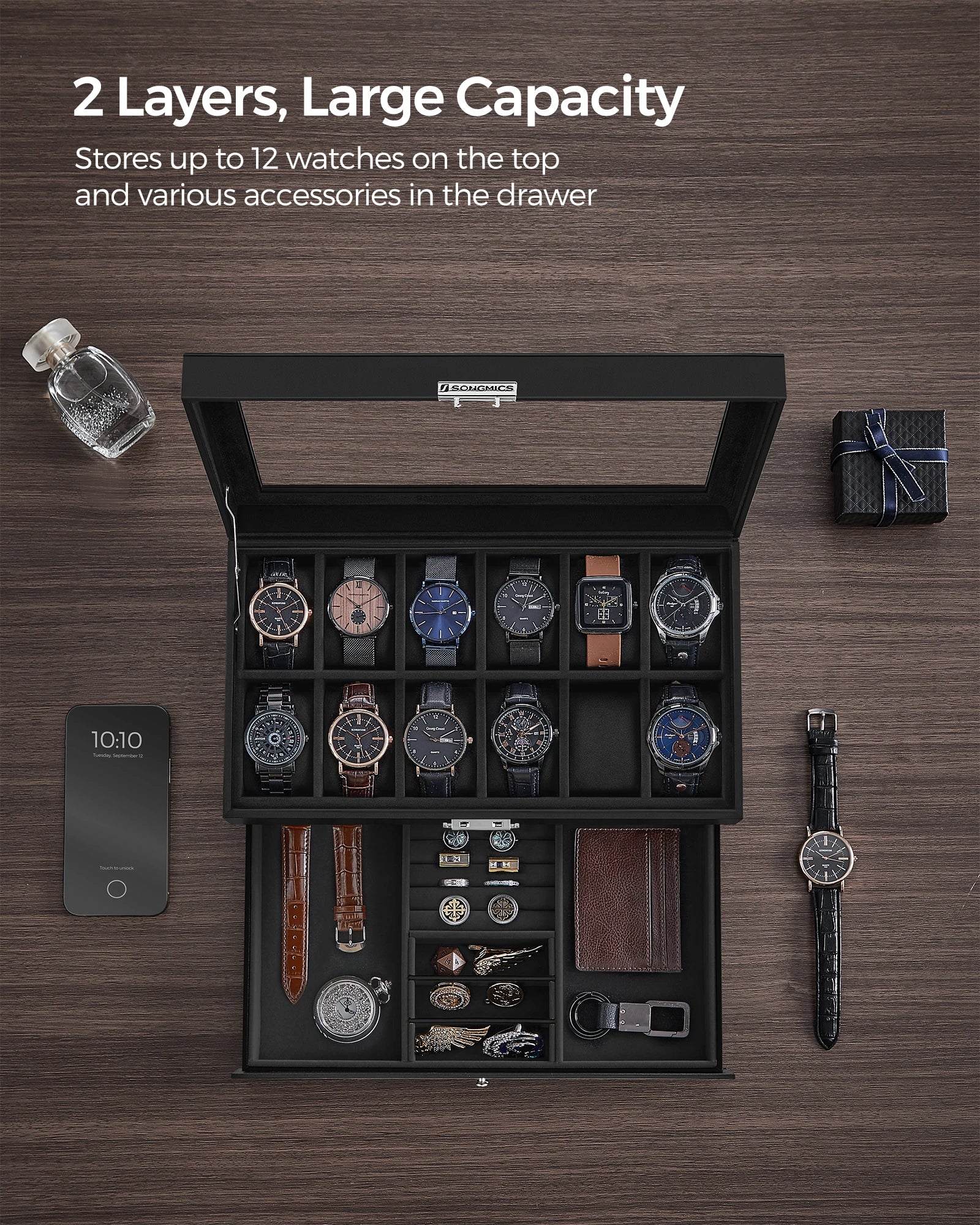 4-Watch Dual Layer Display Case with Mirror