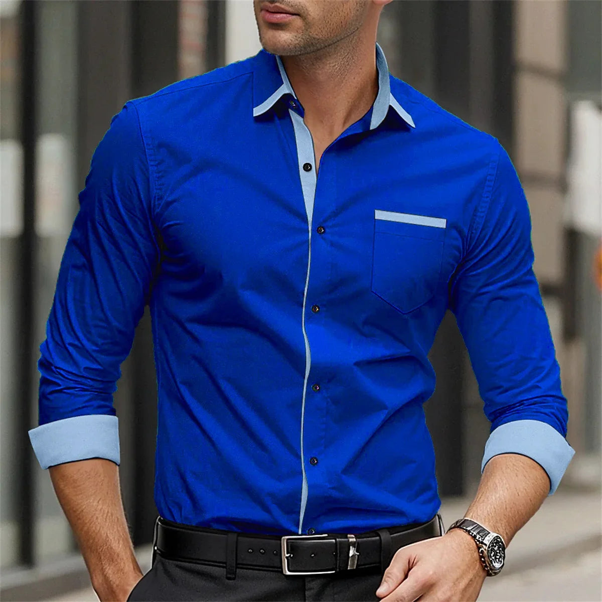 Silk Blend Button-Down Casual Shirt