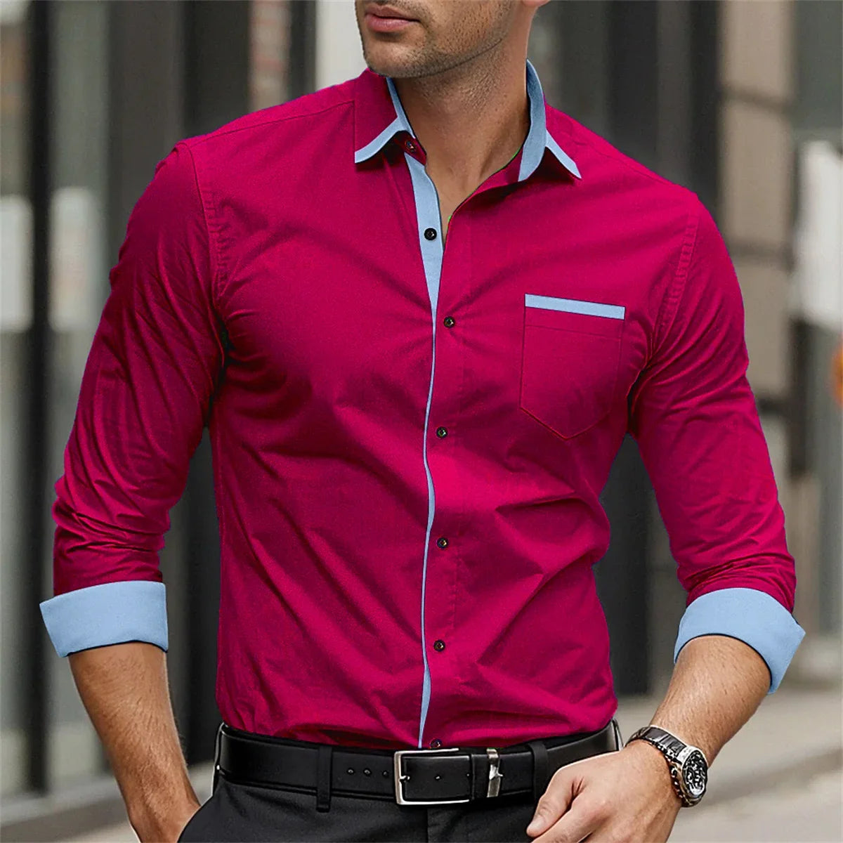 Silk Blend Button-Down Casual Shirt
