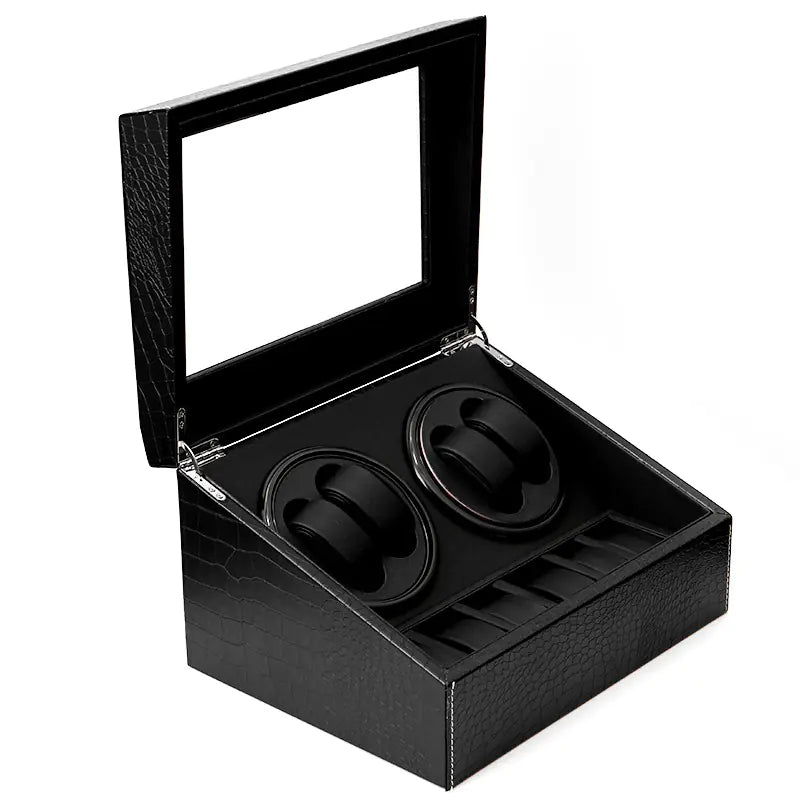 Automatic Watch Winder Box with Black Crocodile Pattern